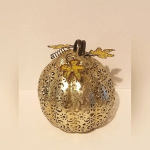 11" Lit Punched Metal Pumpkin by Home Reflections - Gold